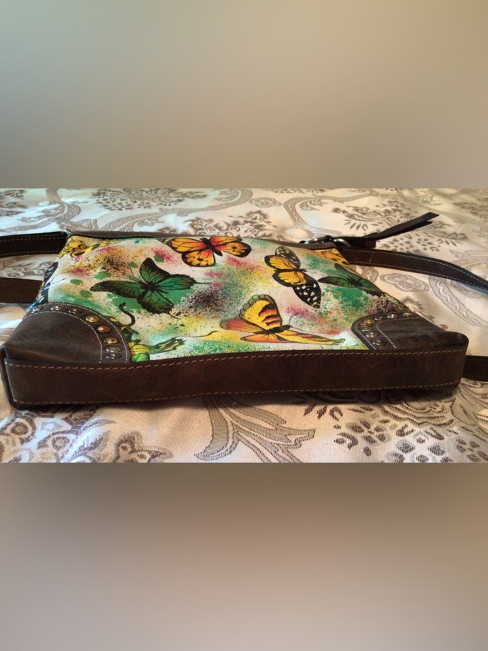 Firenze Bella Butterfly painted Leather Crossbody - Picture 5 of 8